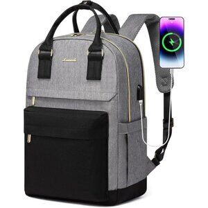 Laptop Backpack for Women 15.6 Inch, Black Grey